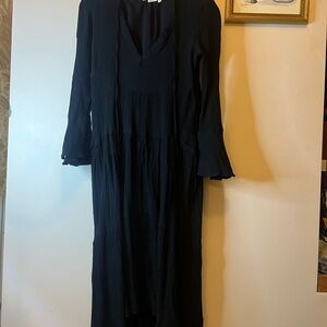 Anthropologie Black V-Neck Long Sleeve Midi Dress
